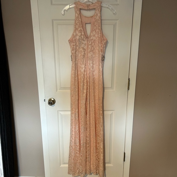 Deb Blush Lace Prom Dress with Rhinestone Accents - Picture 7 of 11